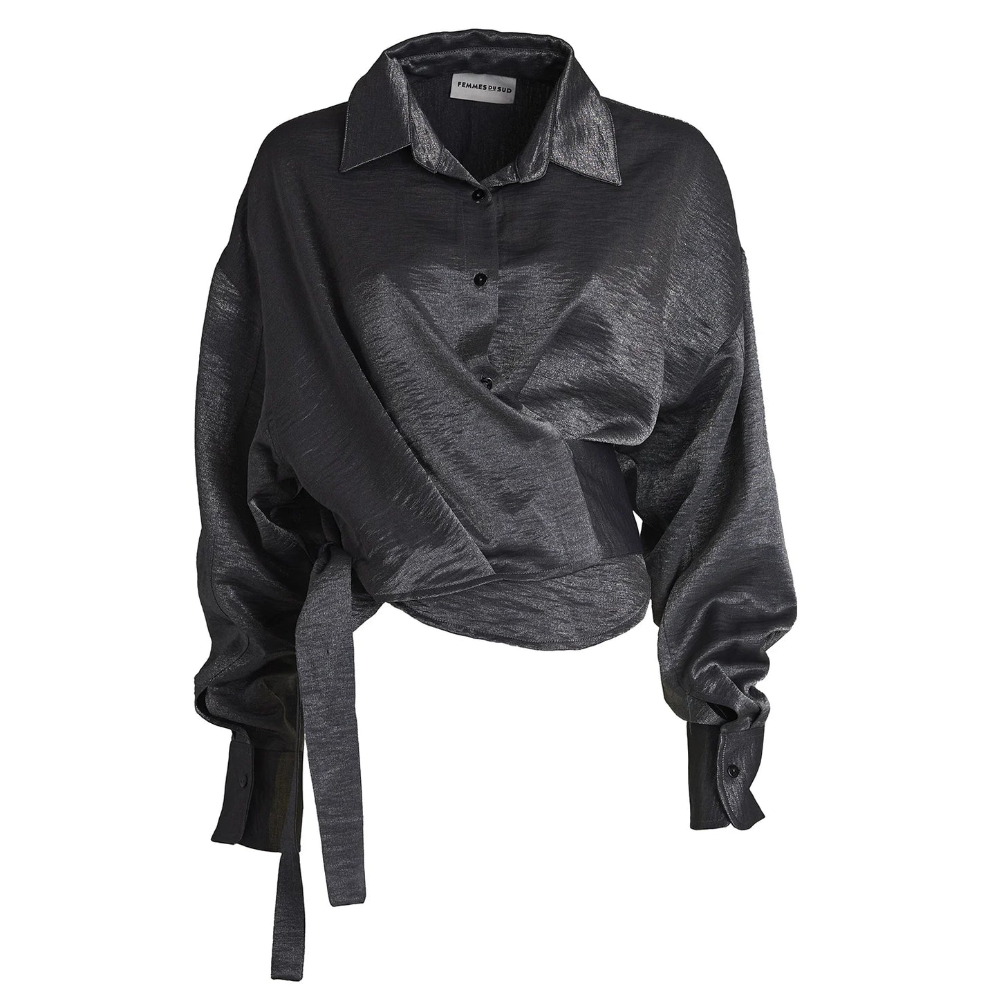 Satynowa bluzka kopertowa w kolorze ciemnoszarym